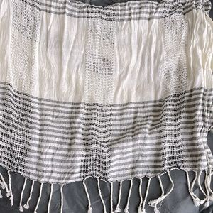 Luxury fringe, hand woven scarf, Easton, trades of hope, grey and cream